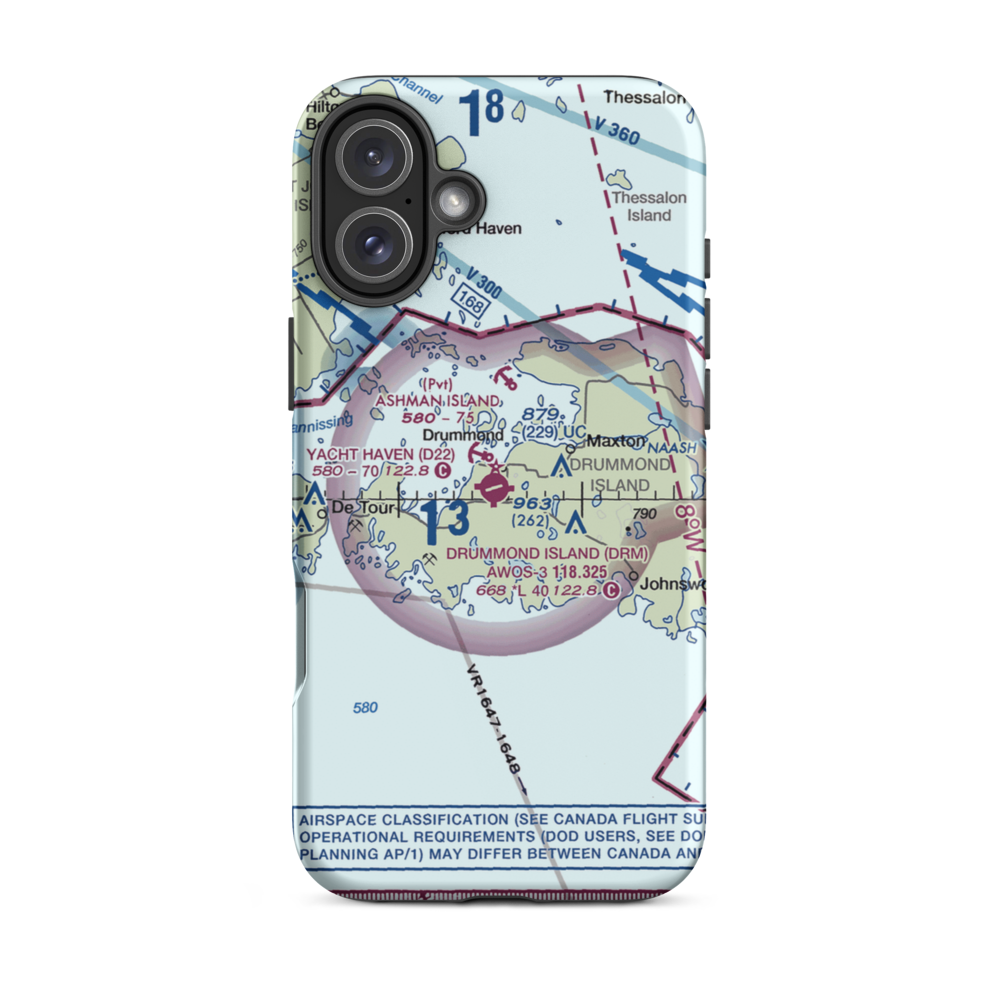 Drummond Island Airport (DRM) VFR Sectional  Tough iPhone Case iPhone 16 Plus model shown