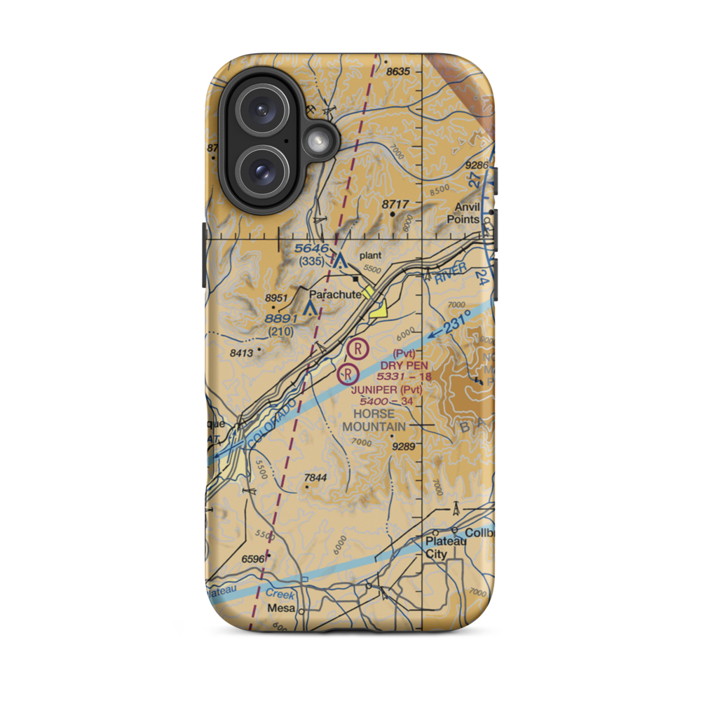 Dry Pen Airport (16CO) VFR Sectional  Tough iPhone Case iPhone 16 Plus model shown
