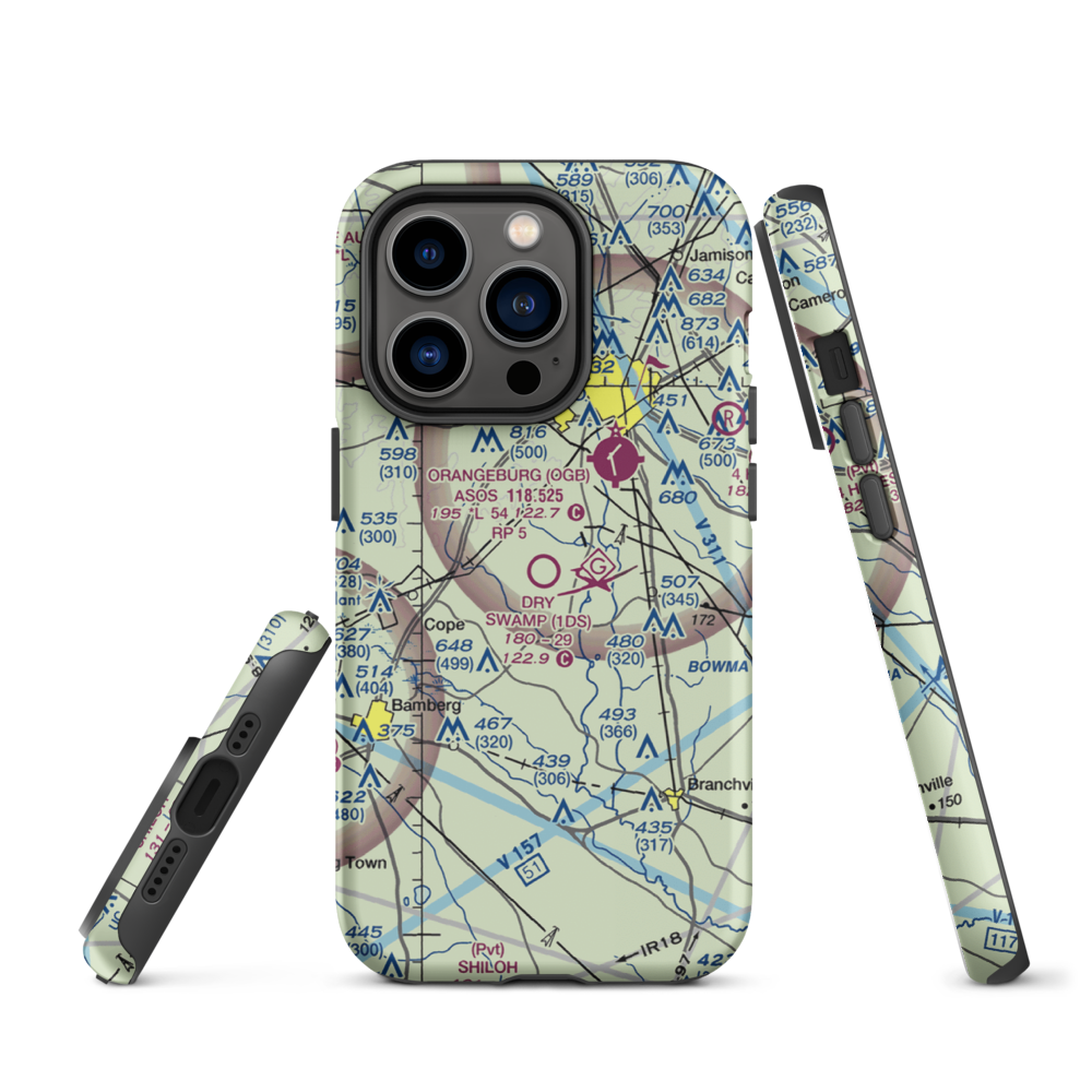 Dry Swamp Airport (1DS) VFR Sectional  Tough iPhone Case iPhone 14 Pro model shown