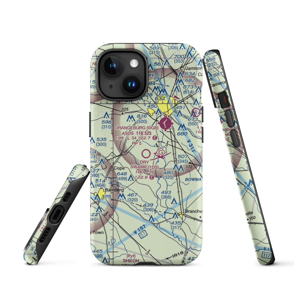 Dry Swamp Airport (1DS) VFR Sectional  Tough iPhone Case iPhone 15 model shown