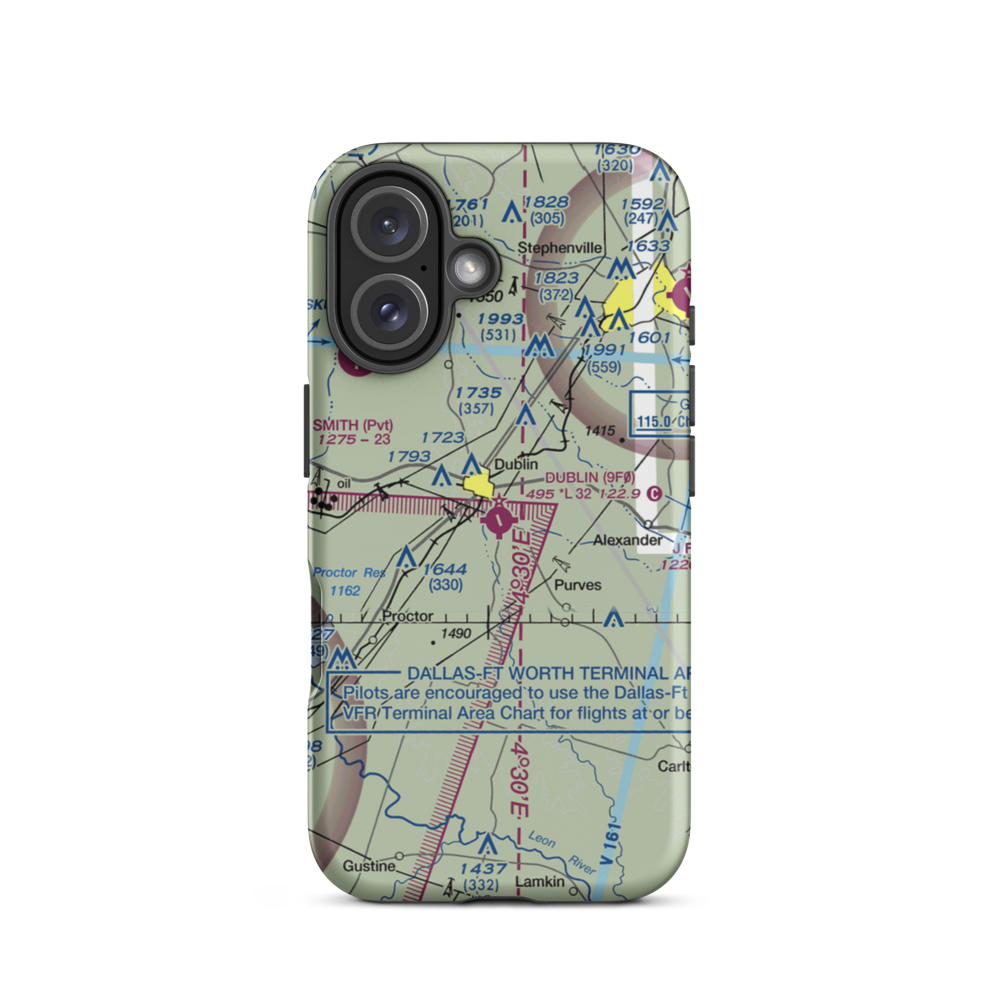 Dublin Municipal Airport (9F0) VFR Sectional  Tough iPhone Case iPhone 16 model shown