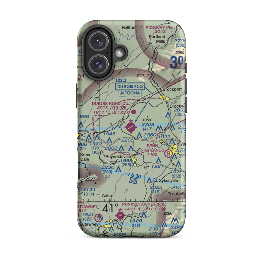 DuBois Regional Airport (DUJ) VFR Sectional  Tough iPhone Case iPhone 16 Plus model shown