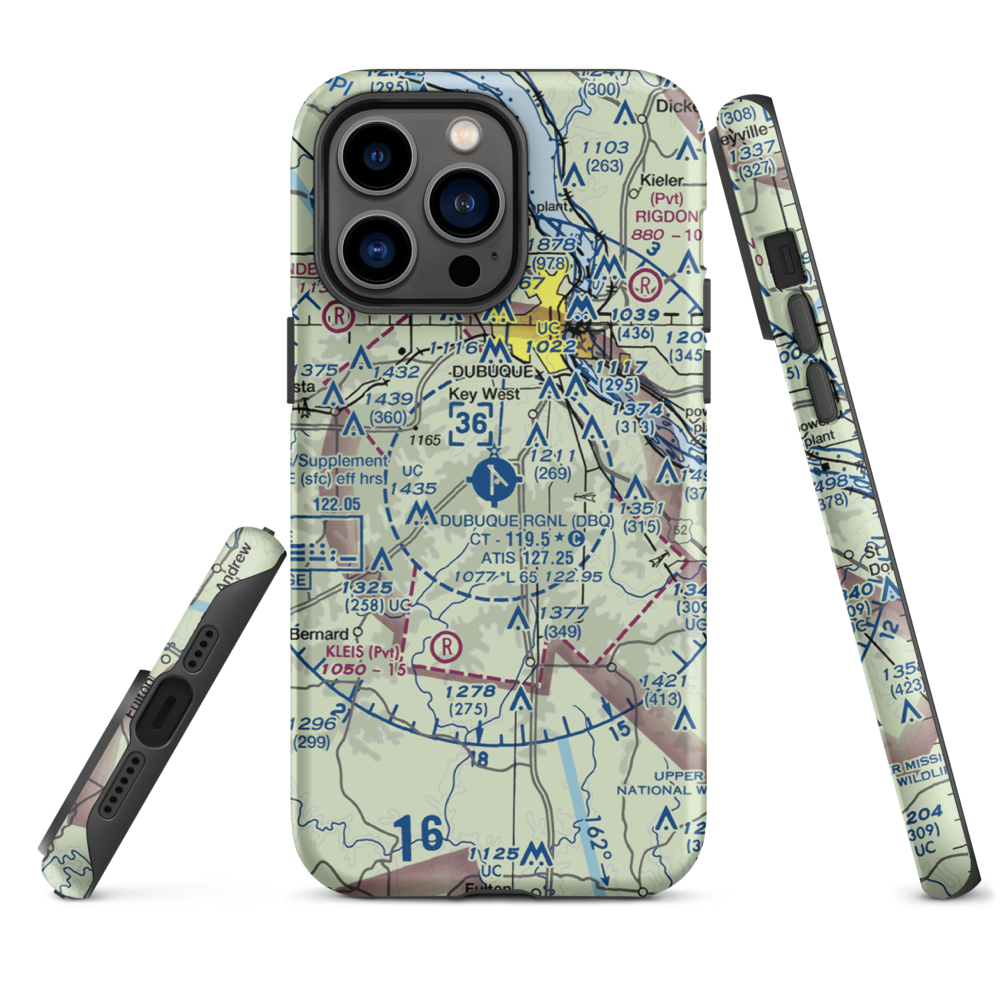 Dubuque Regional Airport (DBQ) VFR Sectional  Tough iPhone Case iPhone 14 Pro Max model shown
