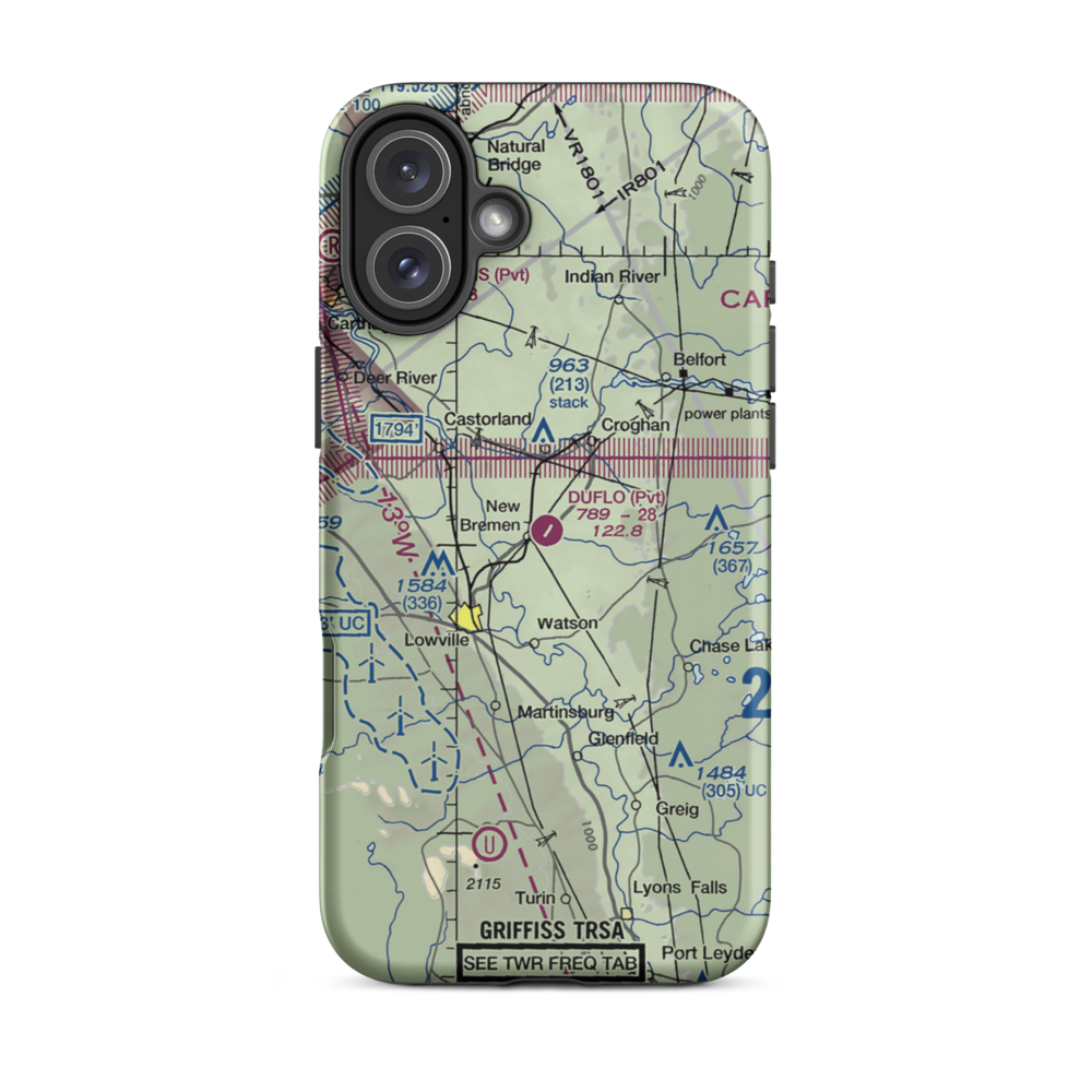 Duflo Airport (NY10) VFR Sectional  Tough iPhone Case iPhone 16 Plus model shown