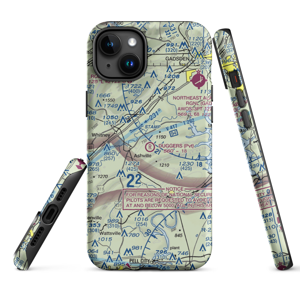 Dugger's Field (AL60) VFR Sectional  Tough iPhone Case iPhone 15 Plus model shown