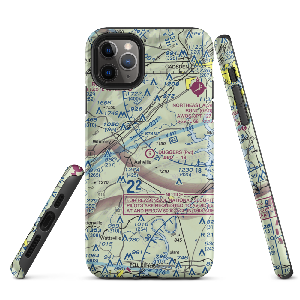 Dugger's Field (AL60) VFR Sectional  Tough iPhone Case iPhone 11 Pro Max model shown