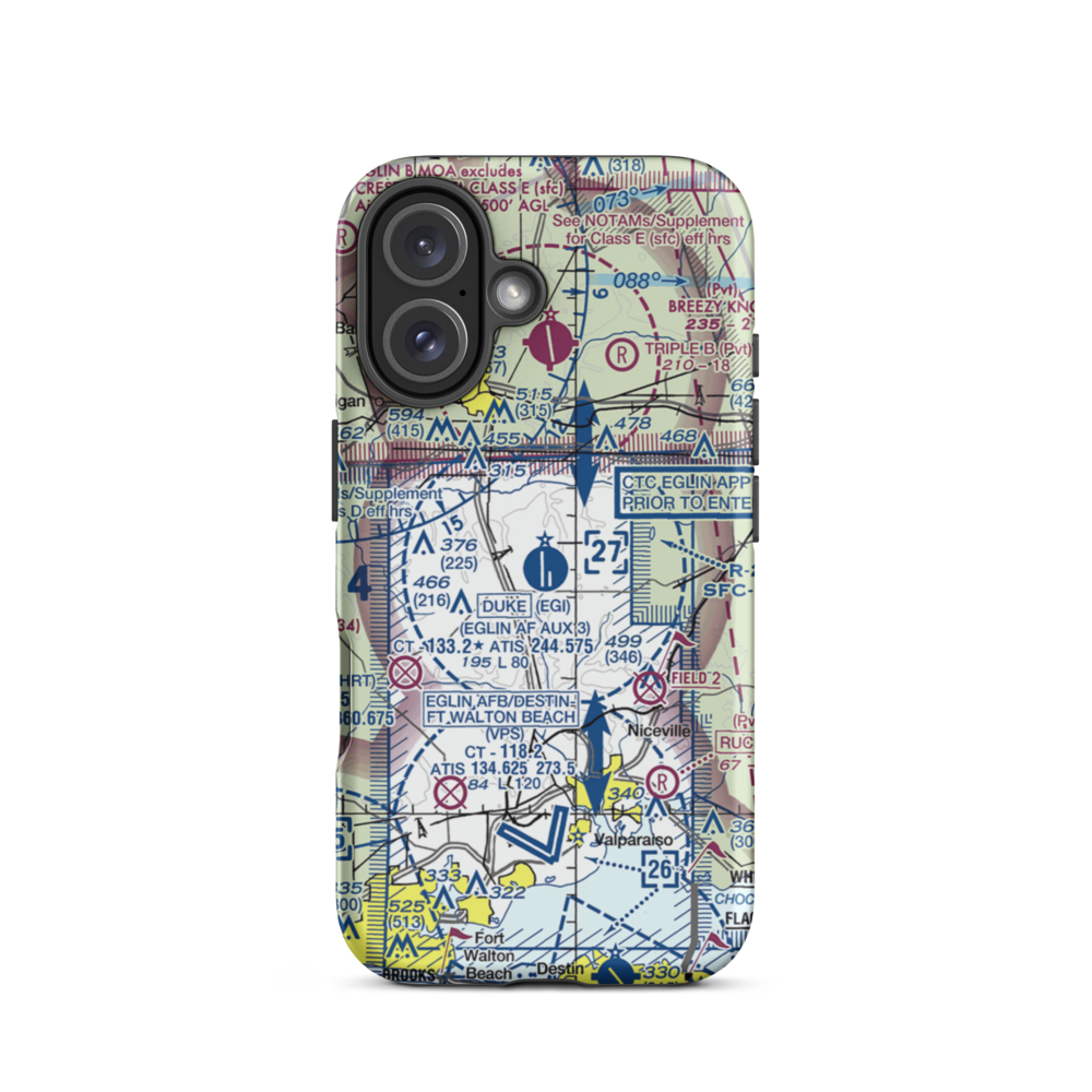 Duke Field (EGI) VFR Sectional  Tough iPhone Case iPhone 16 model shown