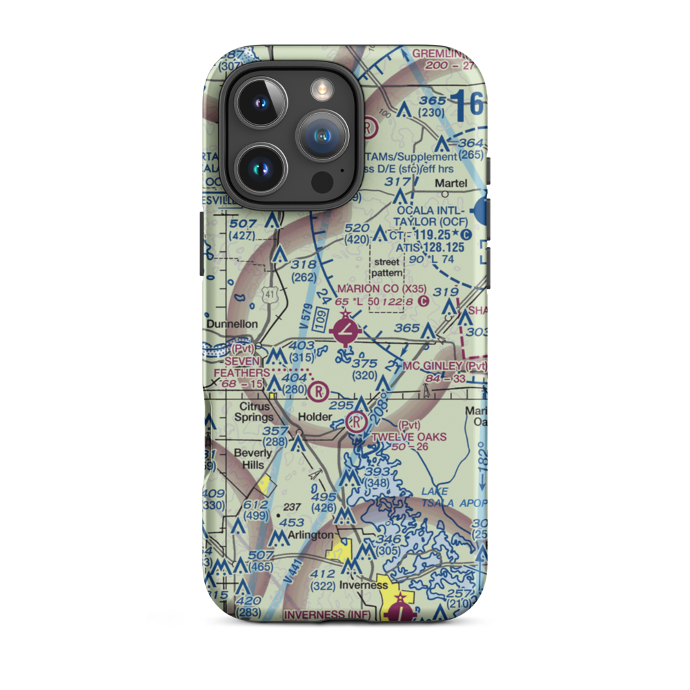 Dunnellon Marion Co & Park of Commerce Airport (X35) VFR Sectional  Tough iPhone Case iPhone 16 Pro Max model shown