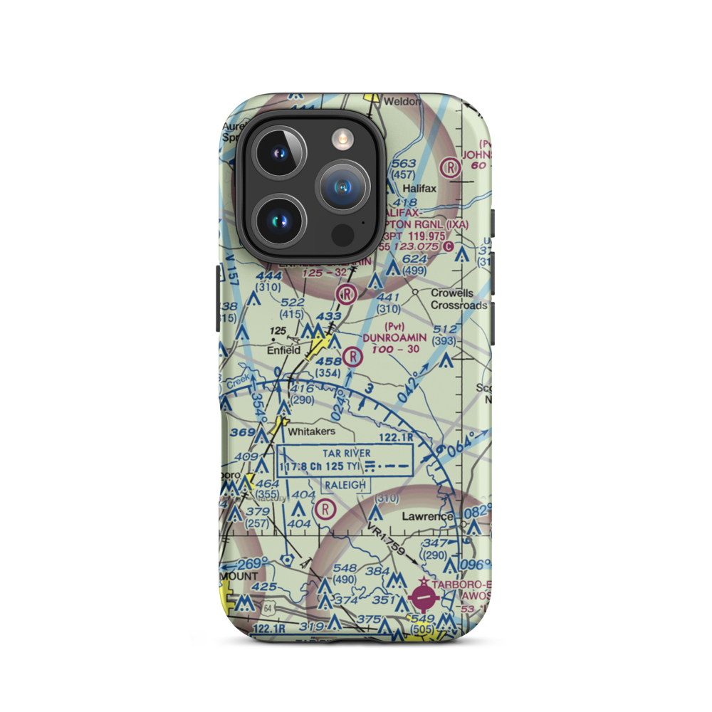 Dunroamin Farms Airport (76NC) VFR Sectional  Tough iPhone Case iPhone 16 Pro model shown