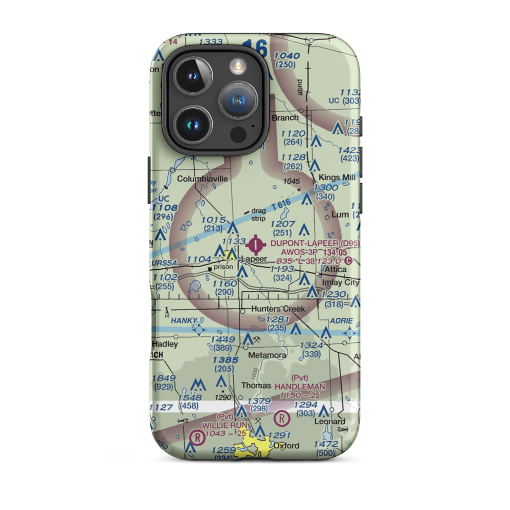 Dupont-Lapeer Airport (D95) VFR Sectional  Tough iPhone Case iPhone 16 Pro Max model shown