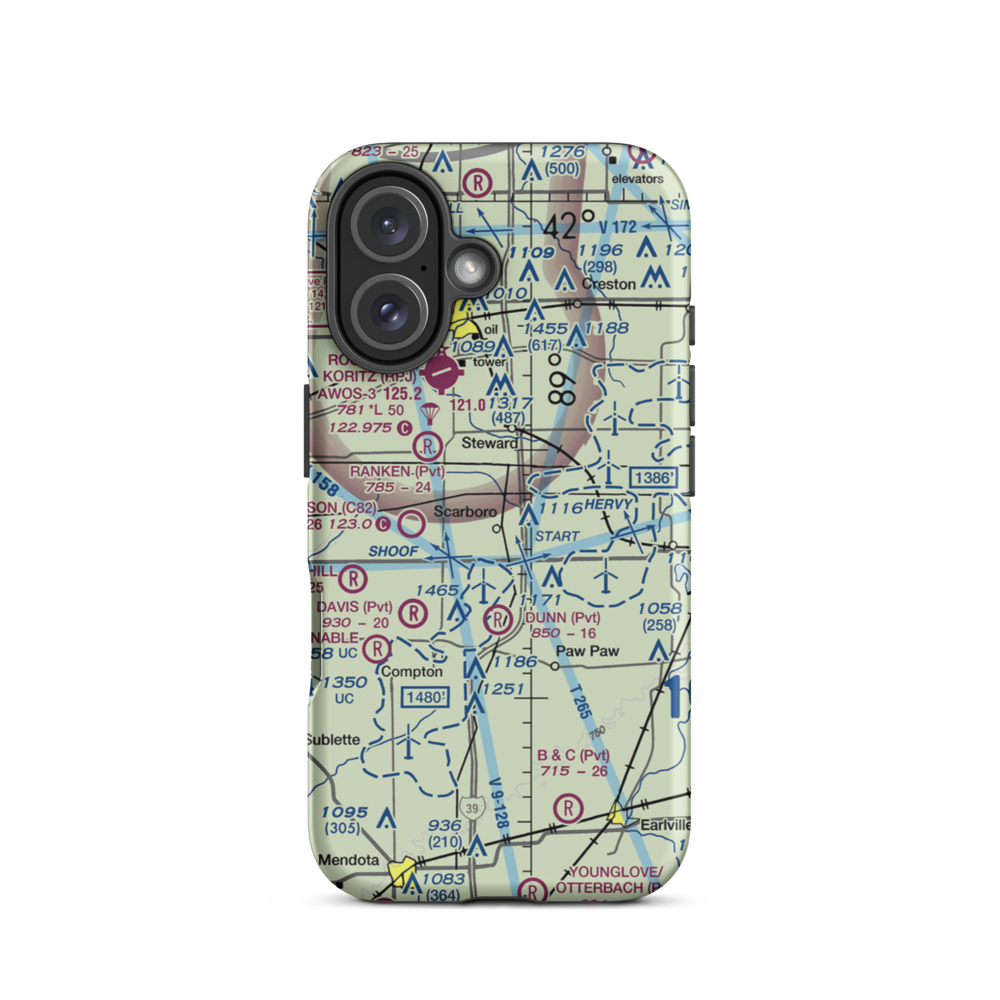 Durin RLA Airport (IL53) VFR Sectional  Tough iPhone Case iPhone 16 model shown