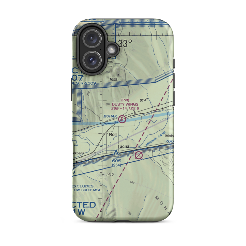 Dusty Wings Field (US-0638) VFR Sectional  Tough iPhone Case iPhone 16 Plus model shown