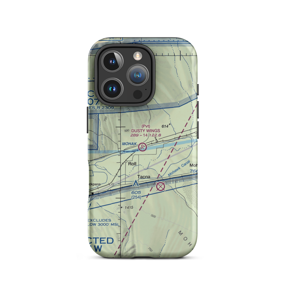 Dusty Wings Field (US-0638) VFR Sectional  Tough iPhone Case iPhone 16 Pro model shown