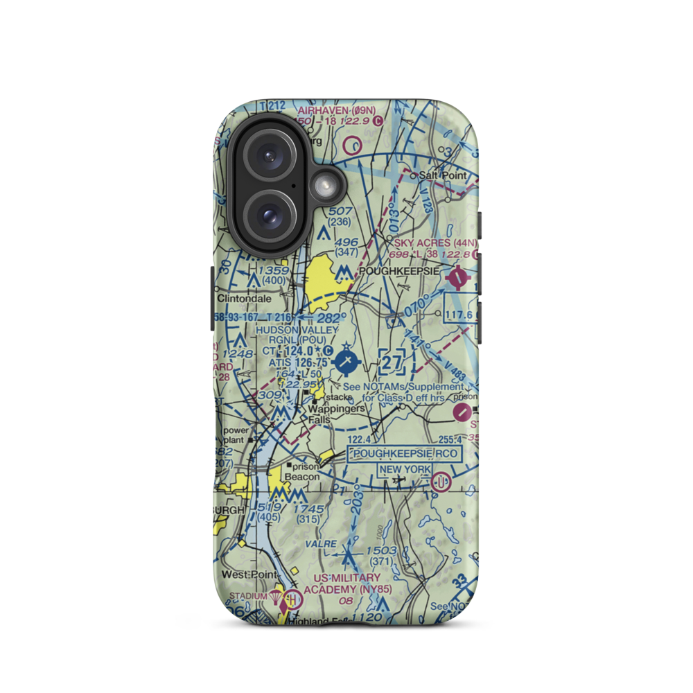 Dutchess County Airport (POU) VFR Sectional  Tough iPhone Case iPhone 16 model shown
