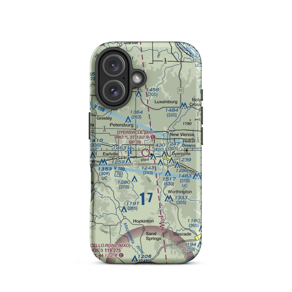 Dyersville Area Airport (IA8) VFR Sectional  Tough iPhone Case iPhone 16 model shown