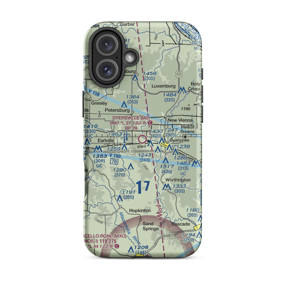 Dyersville Area Airport (IA8) VFR Sectional  Tough iPhone Case iPhone 16 Plus model shown