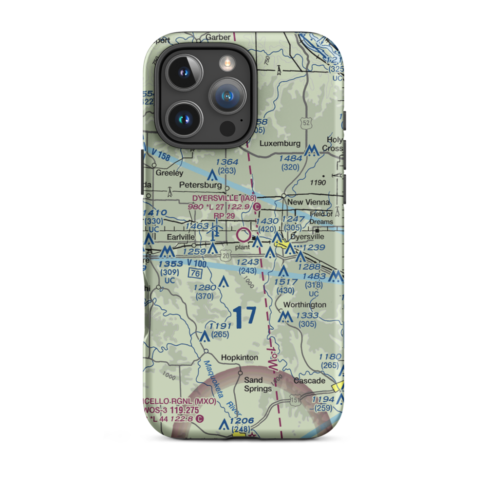 Dyersville Area Airport (IA80) VFR Sectional  Tough iPhone Case iPhone 16 Pro Max model shown