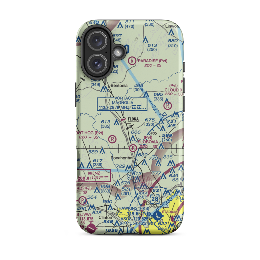 E E Lane Airport (3MS6) VFR Sectional  Tough iPhone Case iPhone 16 Plus model shown