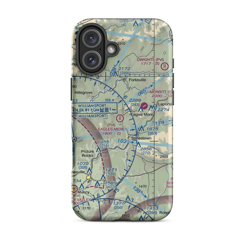 Eagles Mere Field Airport (40PN) VFR Sectional  Tough iPhone Case iPhone 16 Plus model shown
