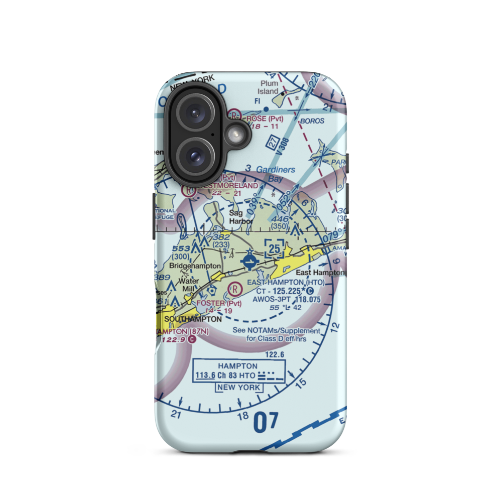 East Hampton Airport (HTO) VFR Sectional  Tough iPhone Case iPhone 16 model shown