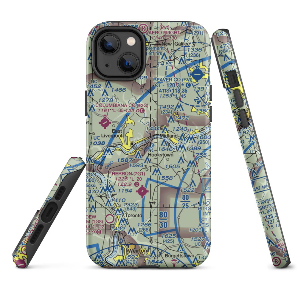 East Liverpool Seaplane Base (WV41) VFR Sectional  Tough iPhone Case iPhone 14 Plus model shown