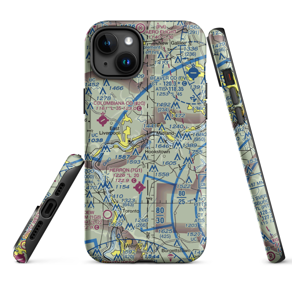 East Liverpool Seaplane Base (WV41) VFR Sectional  Tough iPhone Case iPhone 15 Plus model shown