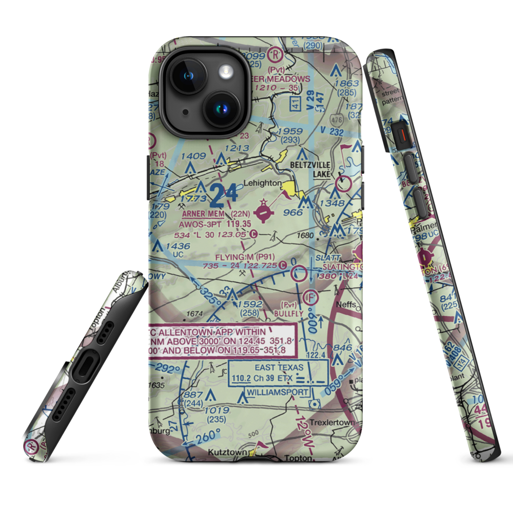 East Penn Airport (PA30) VFR Sectional  Tough iPhone Case iPhone 15 Plus model shown