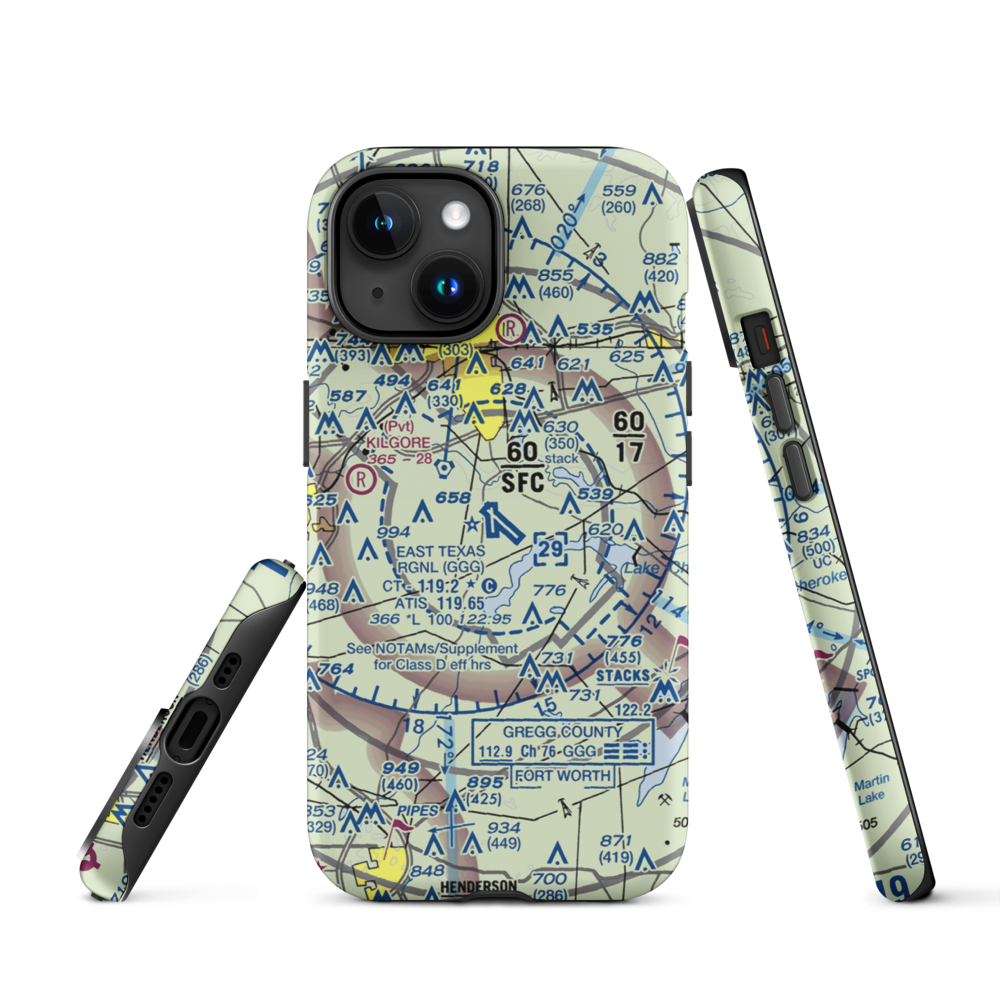 East Texas Regional Airport (GGG) VFR Sectional  Tough iPhone Case iPhone 15 model shown