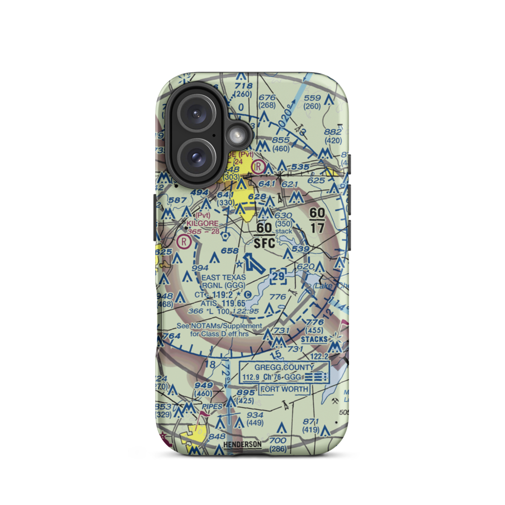 East Texas Regional Airport (GGG) VFR Sectional  Tough iPhone Case iPhone 16 model shown
