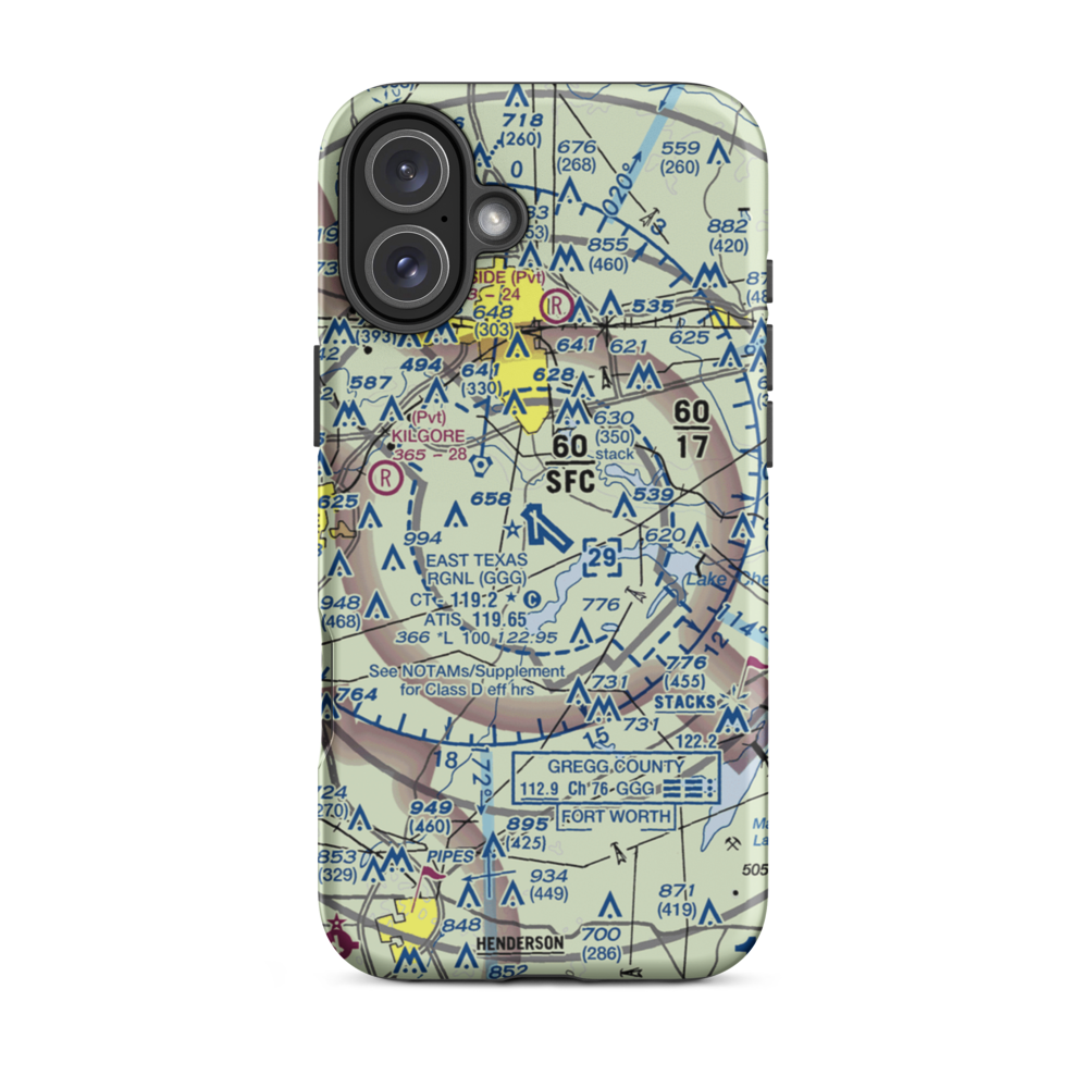 East Texas Regional Airport (GGG) VFR Sectional  Tough iPhone Case iPhone 16 Plus model shown