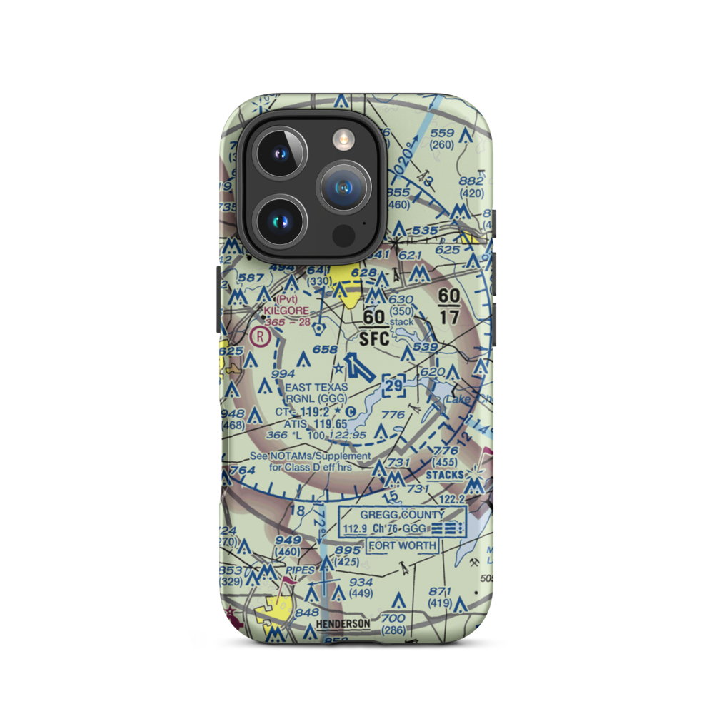 East Texas Regional Airport (GGG) VFR Sectional  Tough iPhone Case iPhone 16 Pro model shown