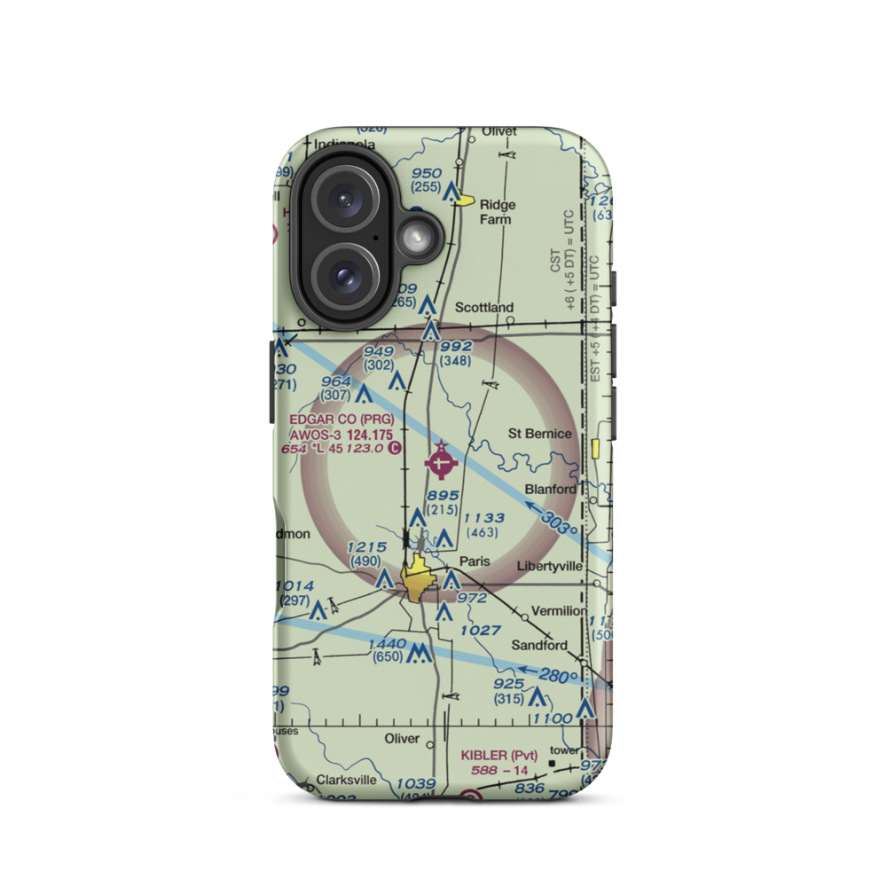 Edgar County Airport (PRG) VFR Sectional  Tough iPhone Case iPhone 16 model shown