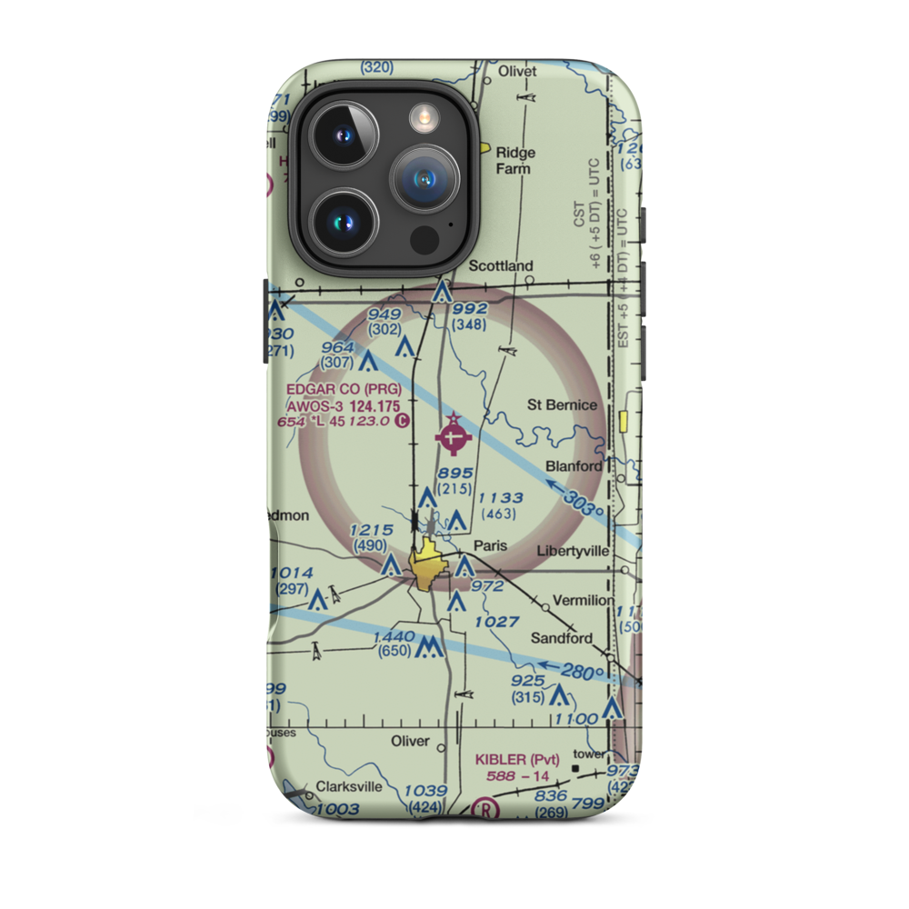 Edgar County Airport (PRG) VFR Sectional  Tough iPhone Case iPhone 16 Pro Max model shown