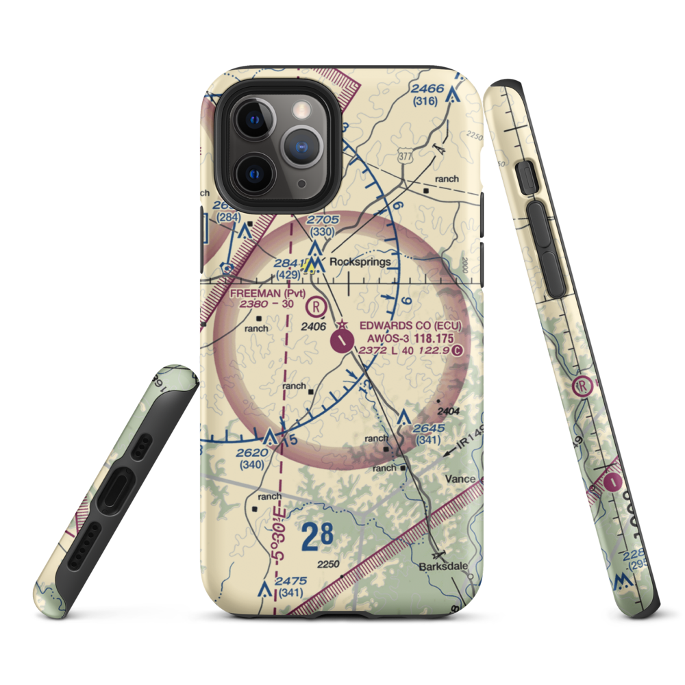 Edwards County Airport (ECU) VFR Sectional  Tough iPhone Case iPhone 11 Pro model shown