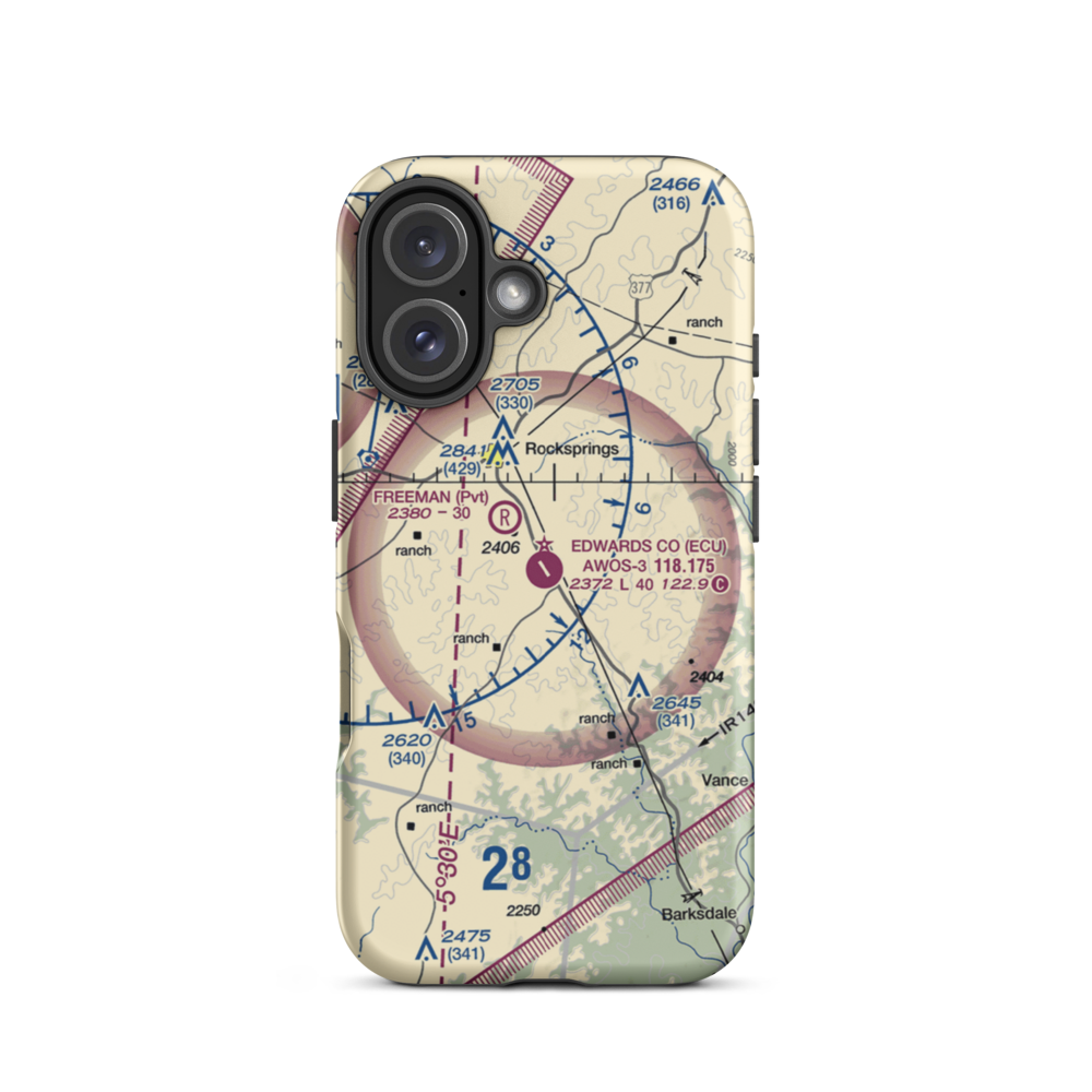 Edwards County Airport (ECU) VFR Sectional  Tough iPhone Case iPhone 16 model shown