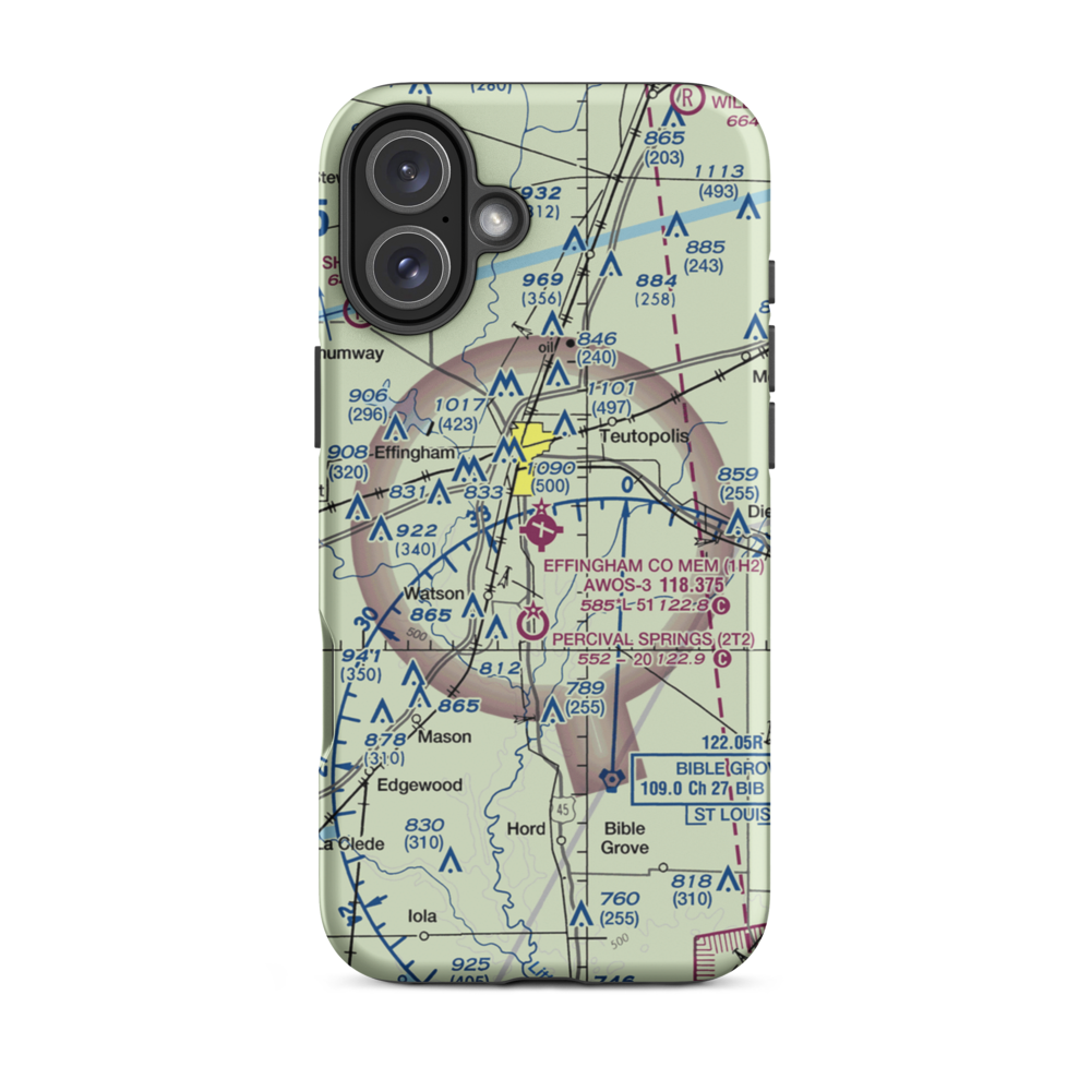 Effingham County Memorial Airport (1H2) VFR Sectional  Tough iPhone Case iPhone 16 Plus model shown
