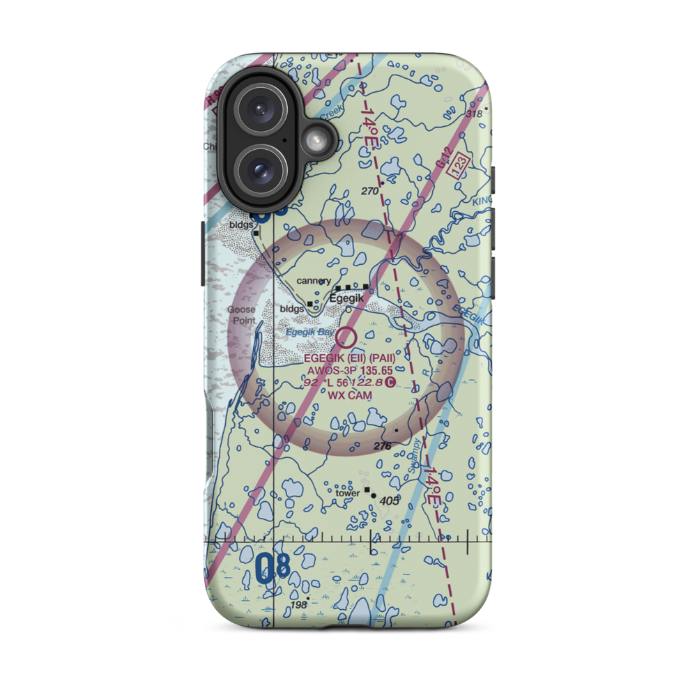 Egegik Airport (EII) VFR Sectional  Tough iPhone Case iPhone 16 Plus model shown