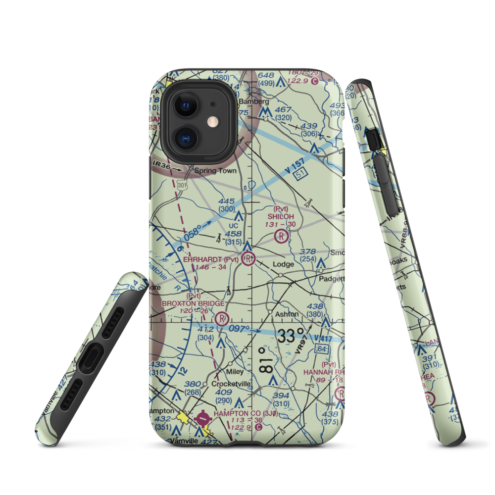 Ehrhardt Airport (SC35) VFR Sectional  Tough iPhone Case iPhone 11 model shown