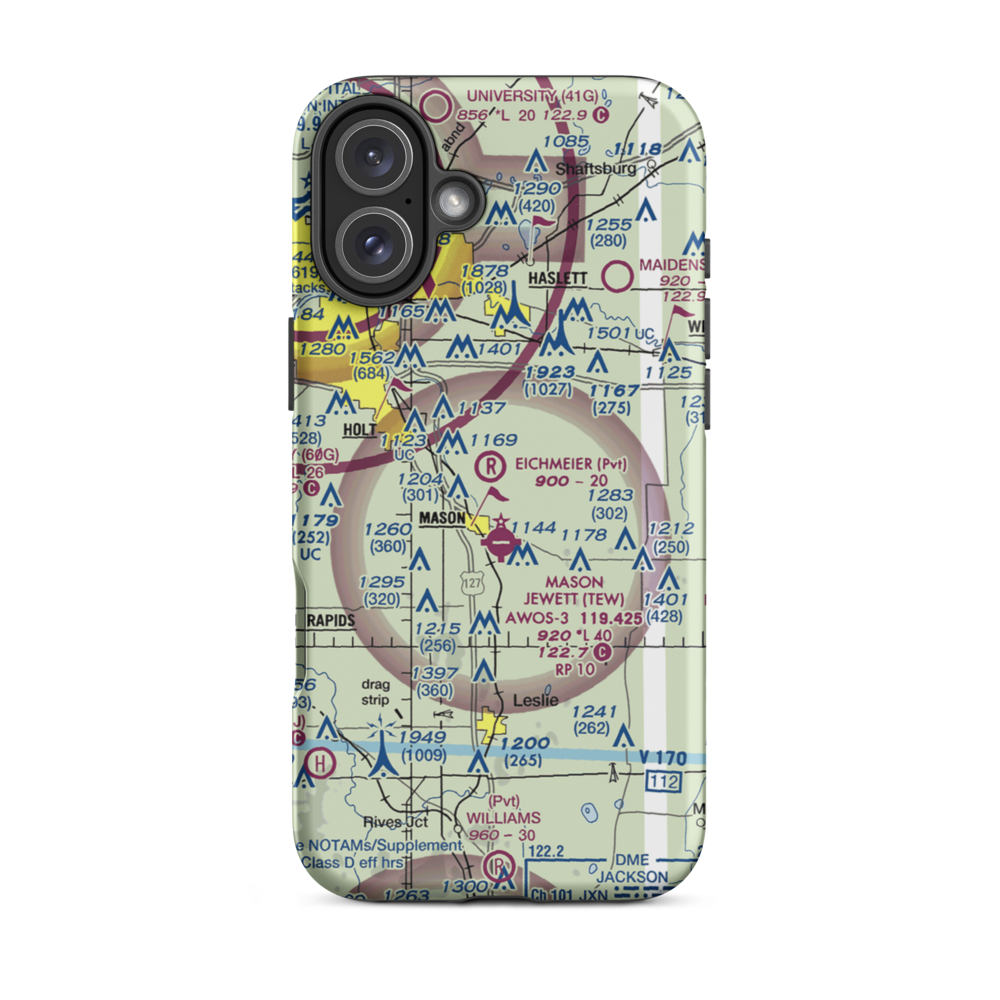 Eichmeier Field (MI38) VFR Sectional  Tough iPhone Case iPhone 16 Plus model shown