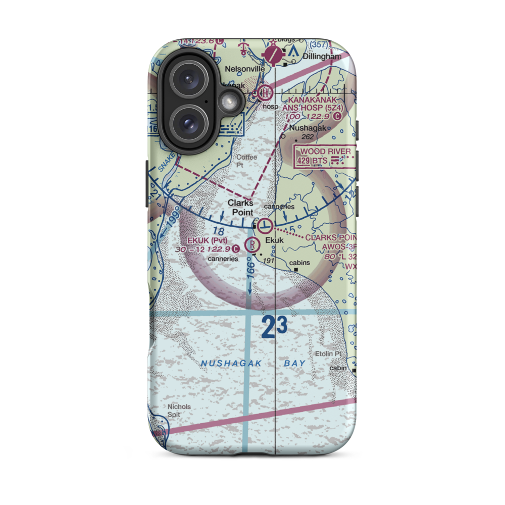 Ekuk Airport (KKU) VFR Sectional  Tough iPhone Case iPhone 16 Plus model shown