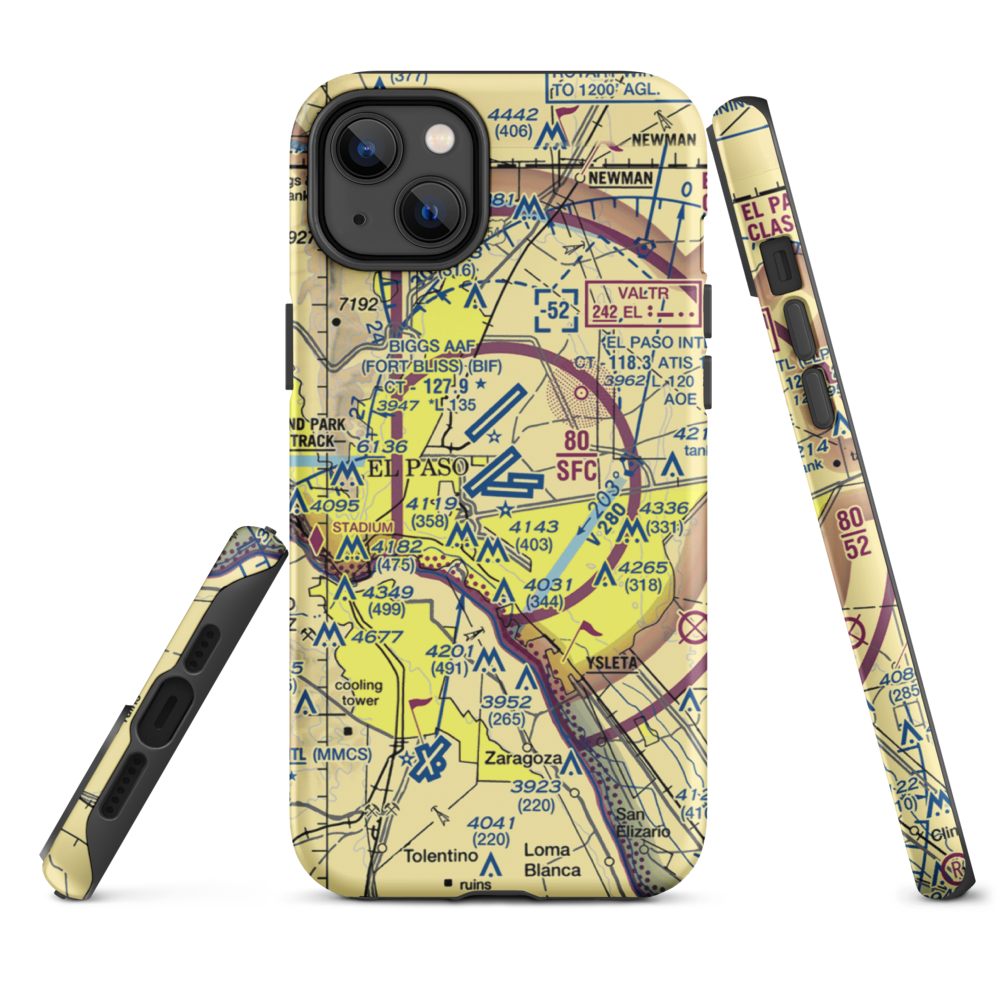 El Paso International Airport (ELP) VFR Sectional  Tough iPhone Case iPhone 14 Plus model shown