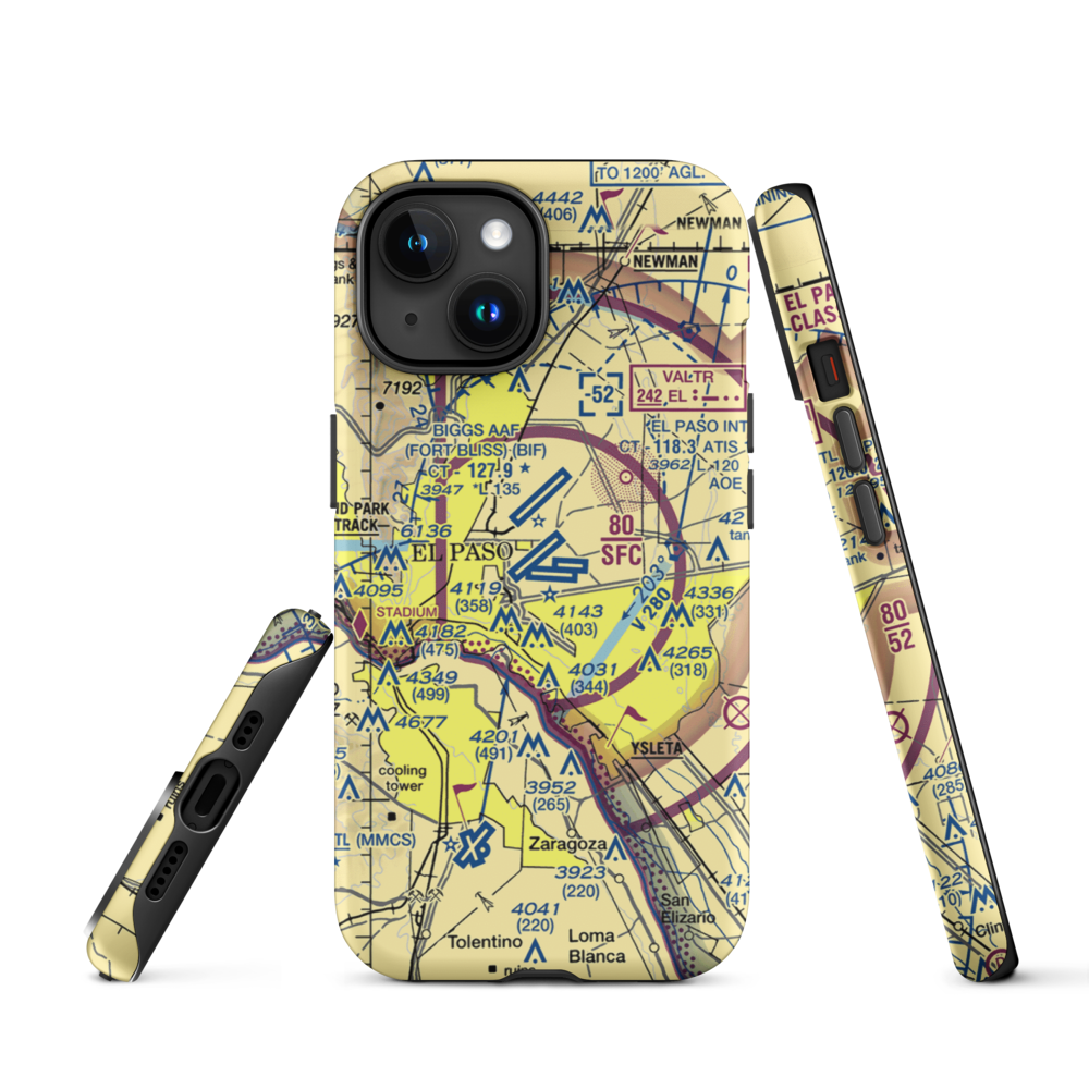 El Paso International Airport (ELP) VFR Sectional  Tough iPhone Case iPhone 15 model shown