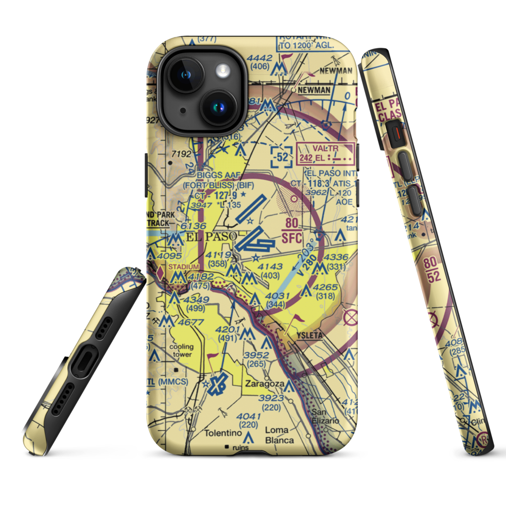 El Paso International Airport (ELP) VFR Sectional  Tough iPhone Case iPhone 15 Plus model shown
