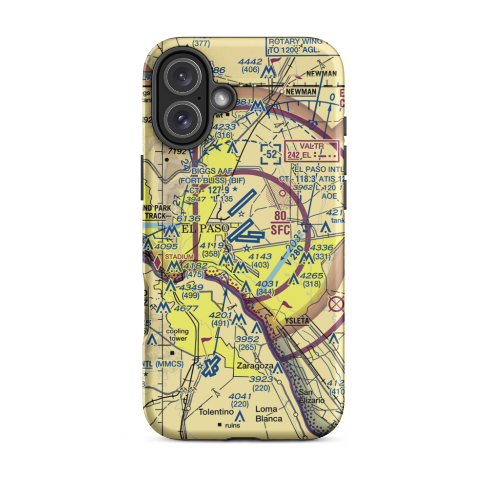 El Paso International Airport (ELP) VFR Sectional  Tough iPhone Case iPhone 16 Plus model shown