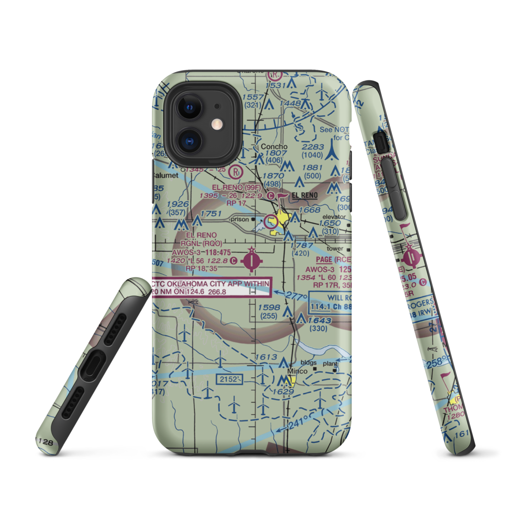 El Reno Regional Airport (RQO) VFR Sectional  Tough iPhone Case iPhone 11 model shown