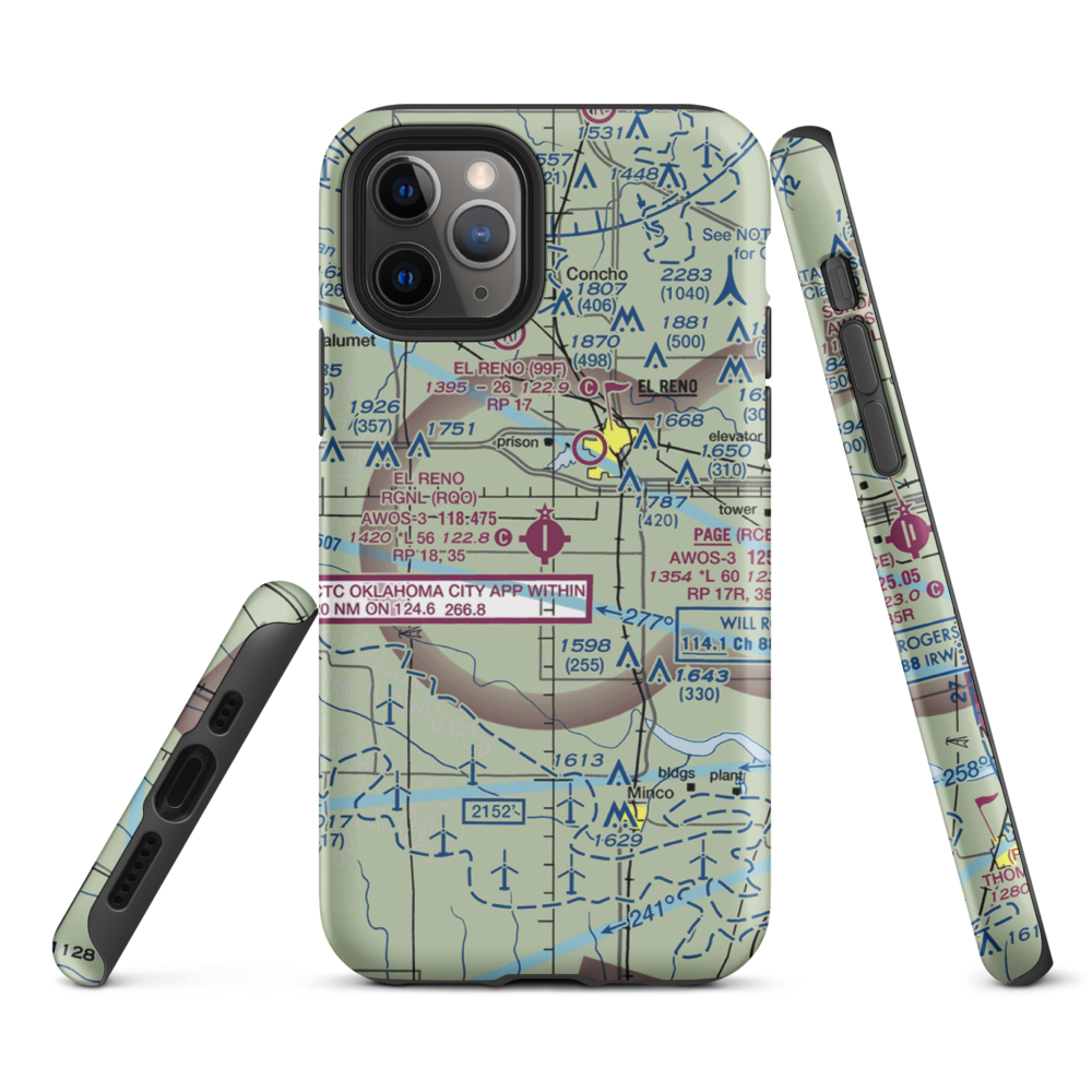 El Reno Regional Airport (RQO) VFR Sectional  Tough iPhone Case iPhone 11 Pro model shown
