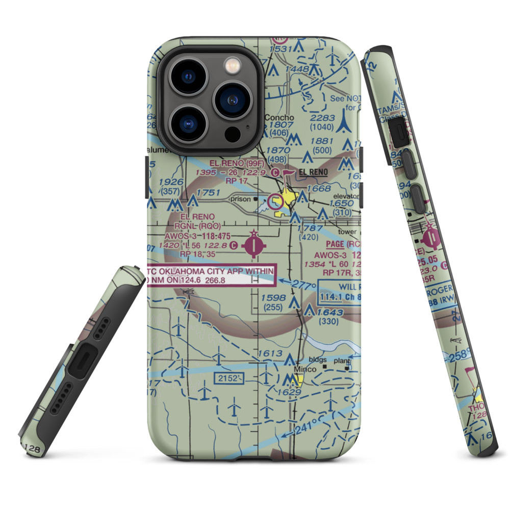 El Reno Regional Airport (RQO) VFR Sectional  Tough iPhone Case iPhone 13 Pro Max model shown