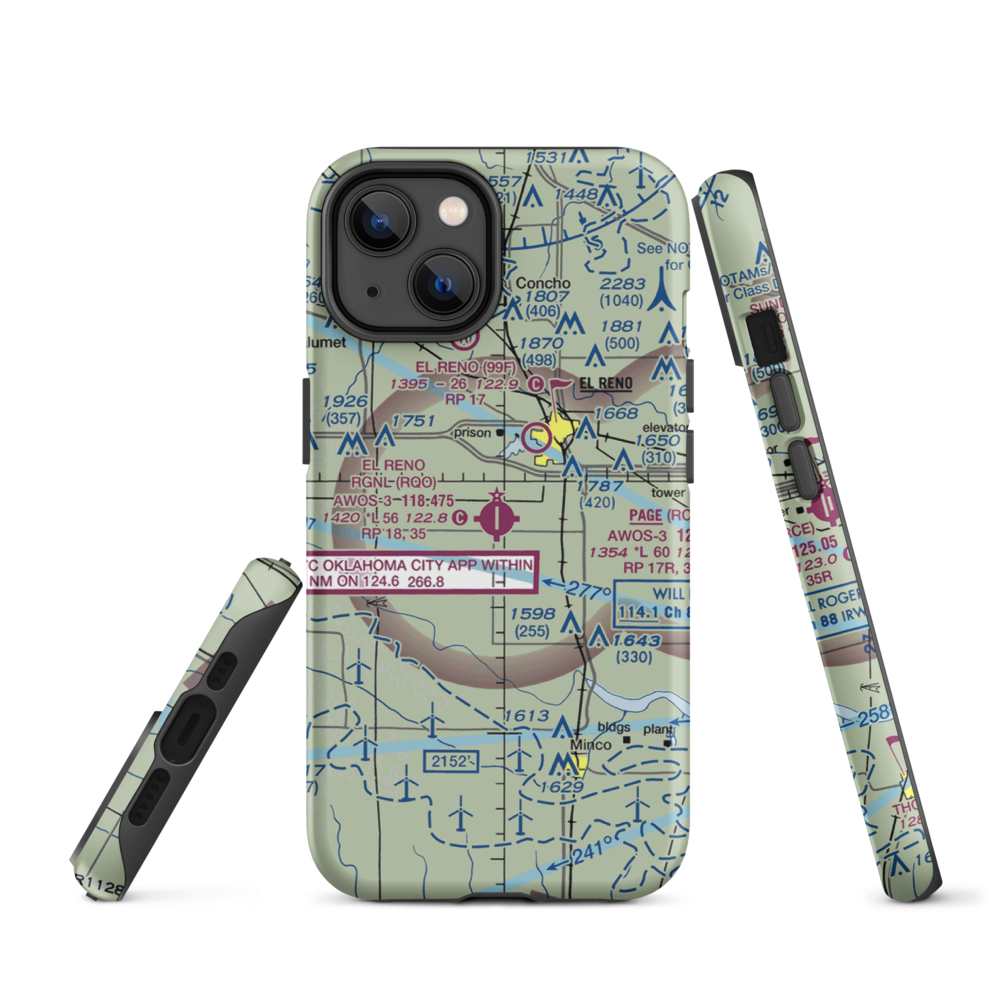 El Reno Regional Airport (RQO) VFR Sectional  Tough iPhone Case iPhone 14 model shown