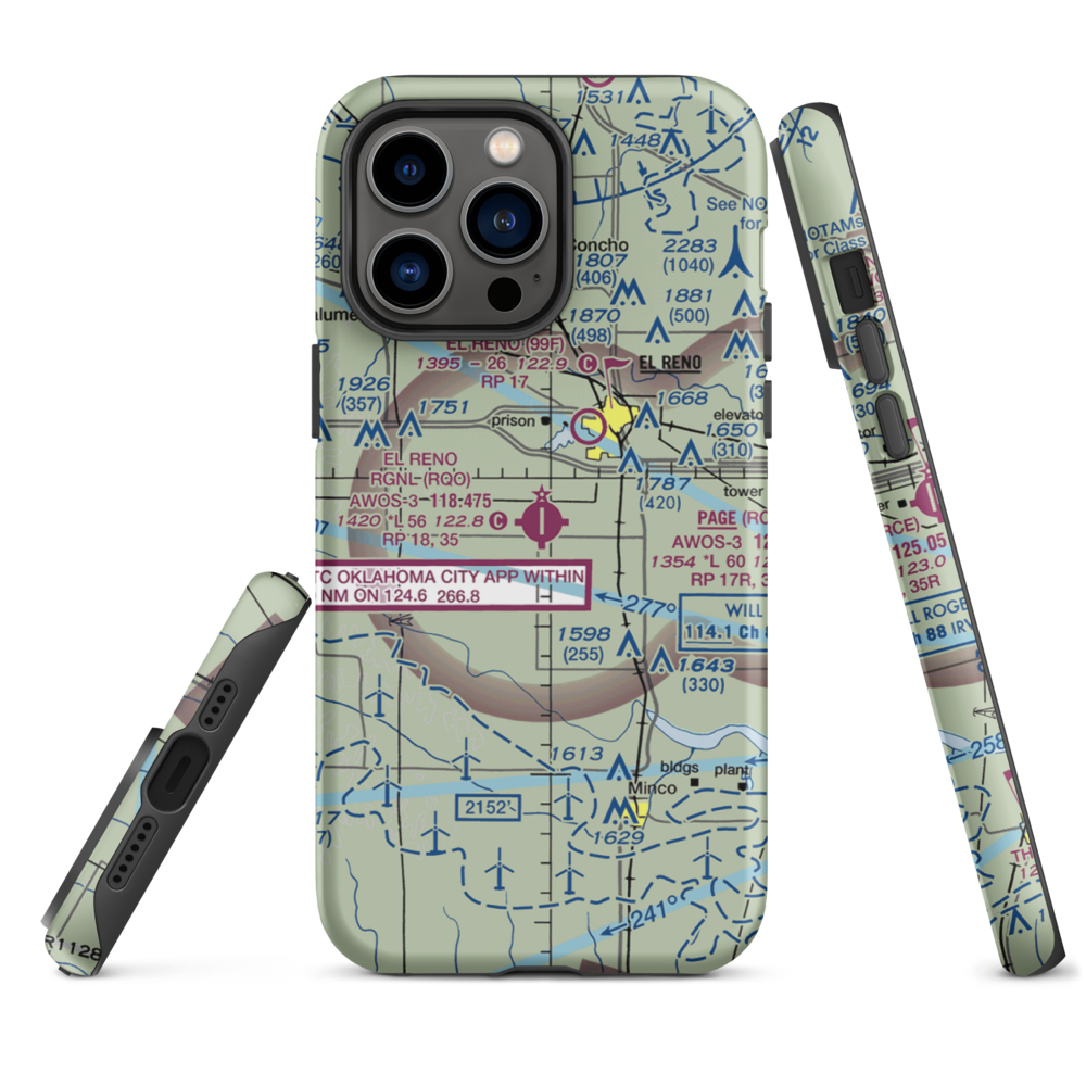 El Reno Regional Airport (RQO) VFR Sectional  Tough iPhone Case iPhone 14 Pro Max model shown