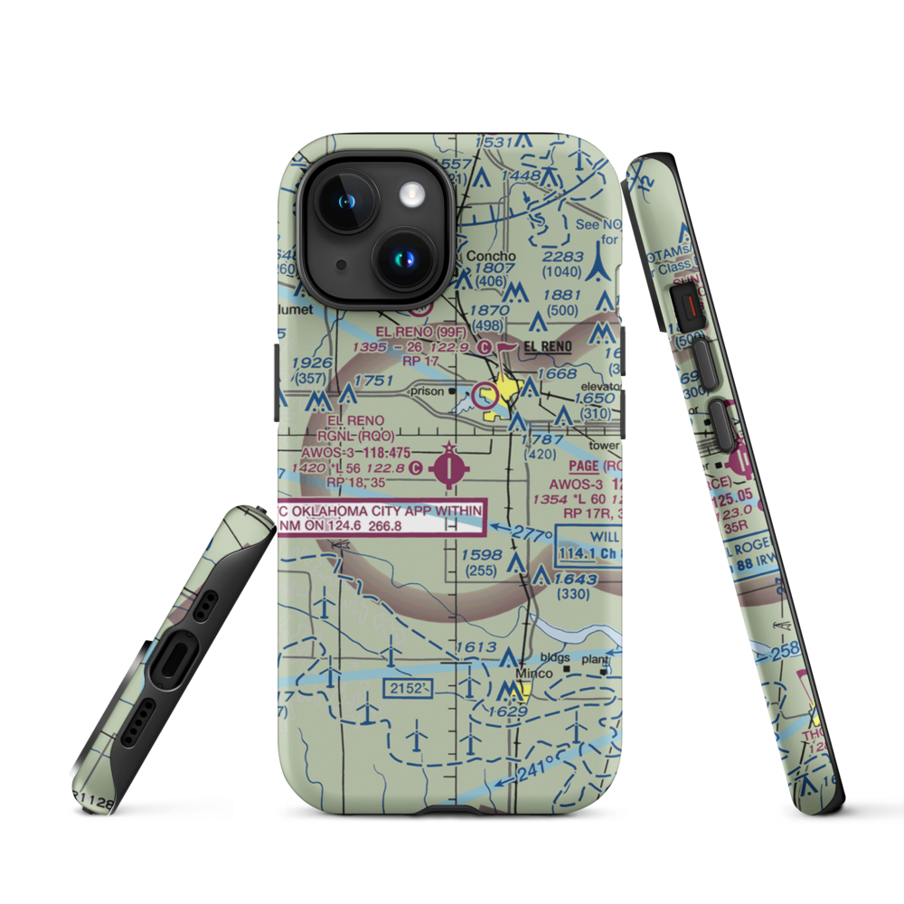 El Reno Regional Airport (RQO) VFR Sectional  Tough iPhone Case iPhone 15 model shown